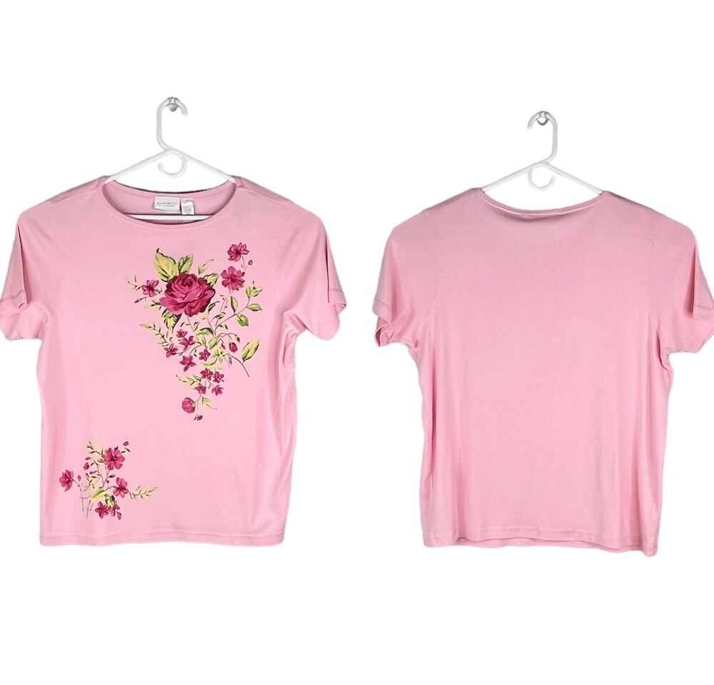 Elisabeth Liz Claiborne Top Shirt Pink Fuchsia Floral 1 1X New